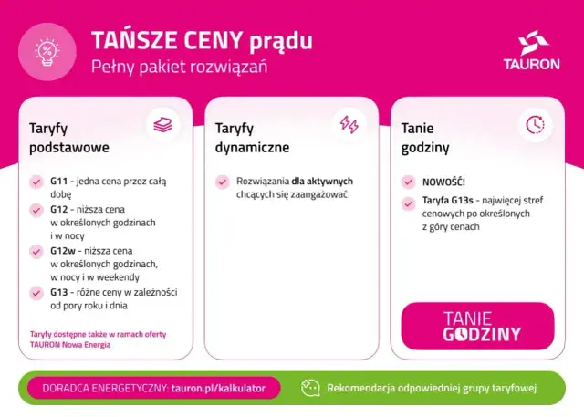 Porównanie taryf: G11, G12, G12w, G13 i nowość G13s. Wybierz najlepszą taryfę dla siebie.